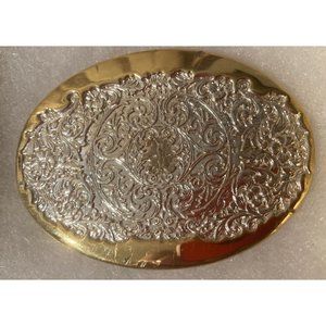 Vintage Metal Belt Buckle, Octanner, Silver Plated, Nice Western Design,